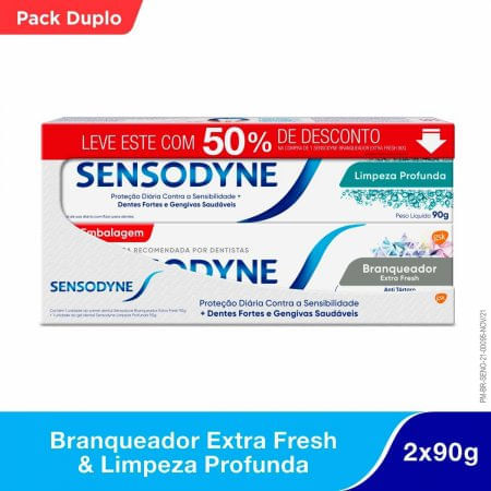 Kit Creme Dental Limpeza Profunda + Branqueador Extra Fresh Sensodyne