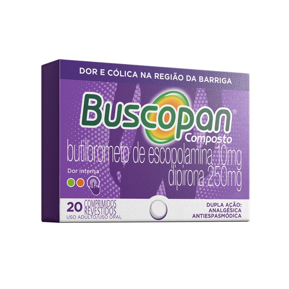 Analgésico e Antiespasmódico Buscopan Composto 10mg + 250mg 20 Comprimidos Revestido
