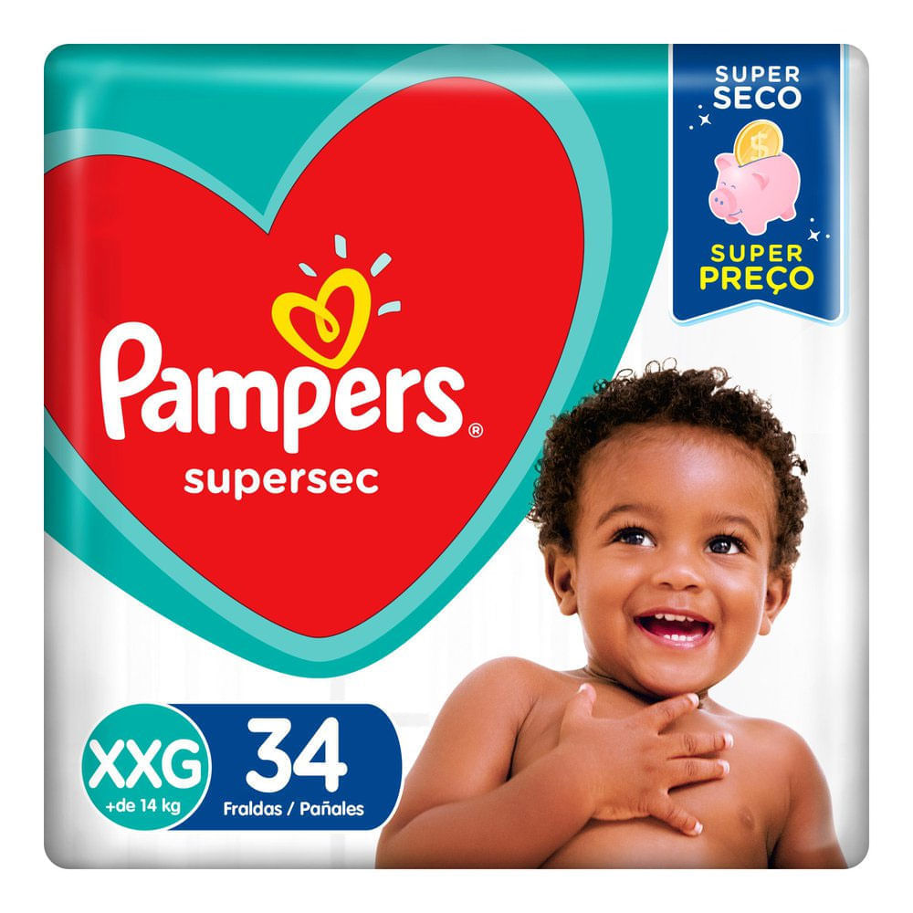 Fralda Descartável Infantil Pampers Supersec XXG 14 a 18kg Pacote 34 Unidades