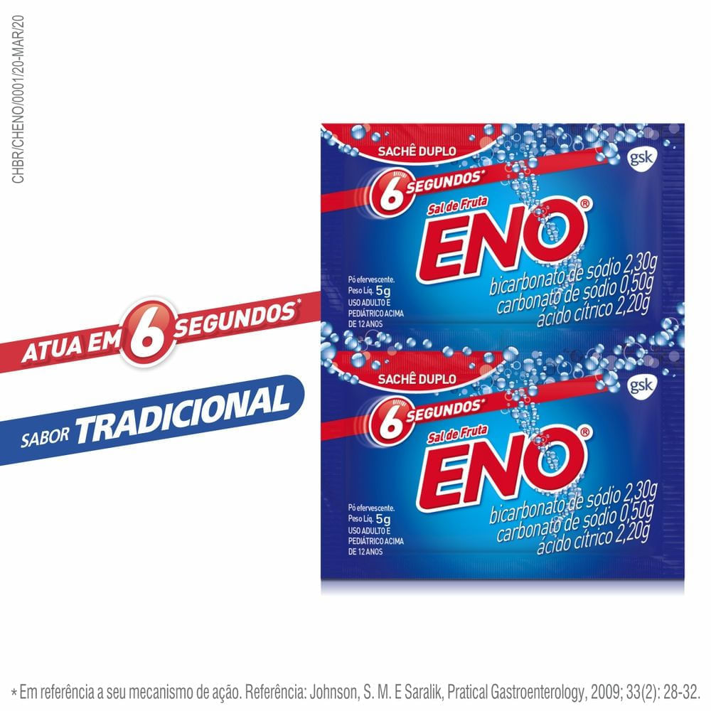 Sal De Fruta Eno Tradicional, Alivio Rapido Da Azia 2 Saches Com 5g  Cada