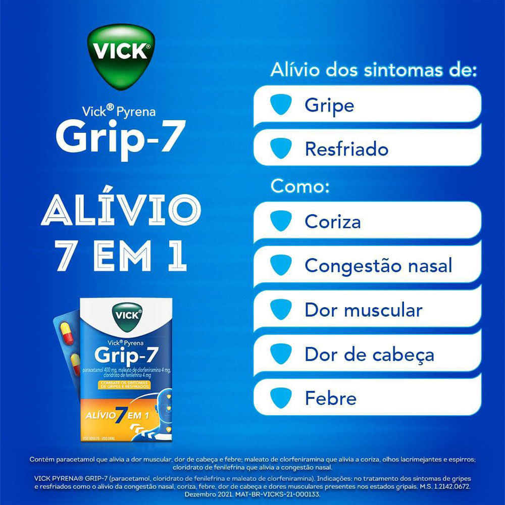 Encontraproduto.com.br - VICK PYRENA GRIP-7 COM 10 COMPRIMIDOS