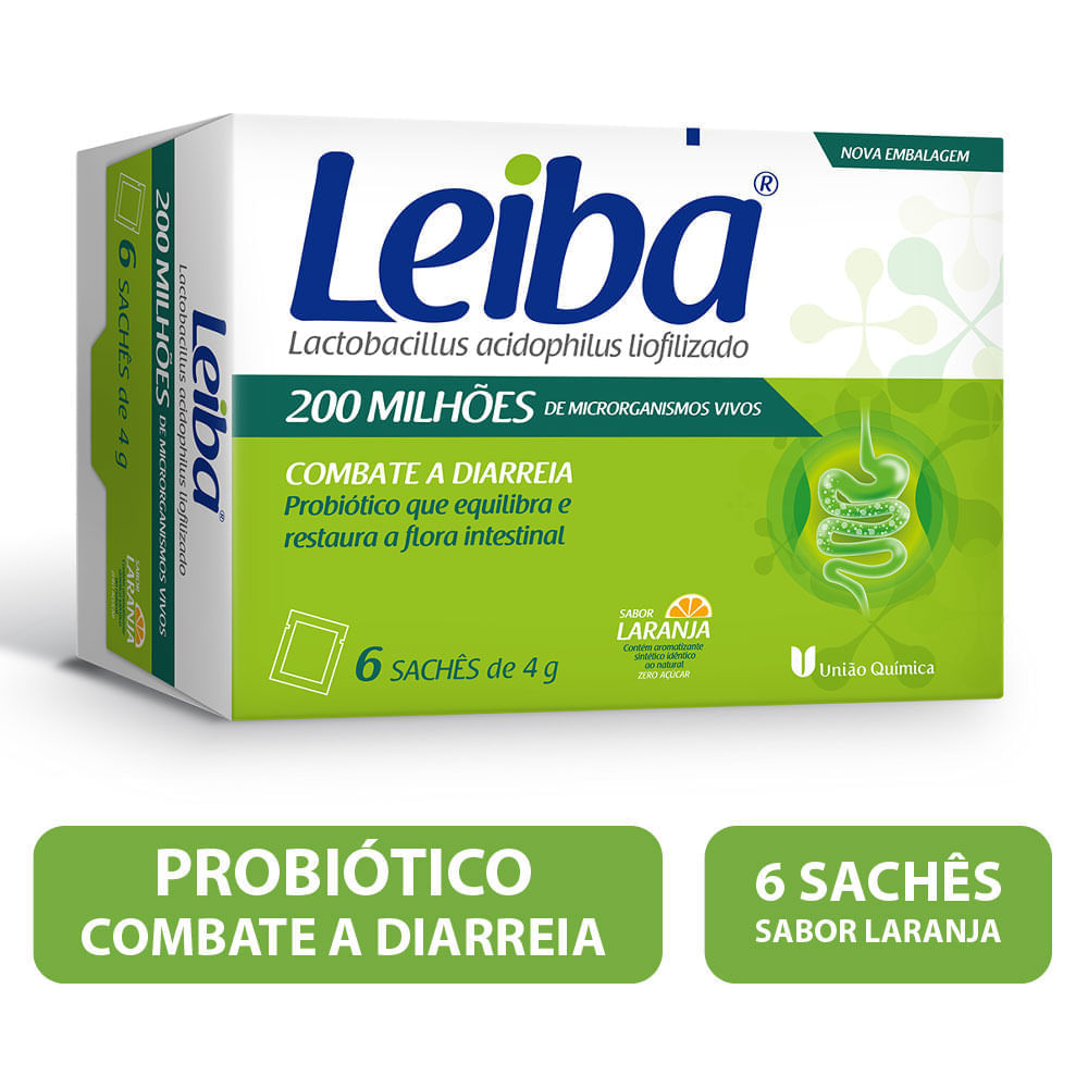Leiba 200 Milhões Pó para Solução Oral Sabor Laranja 6 Sachês de 4g
