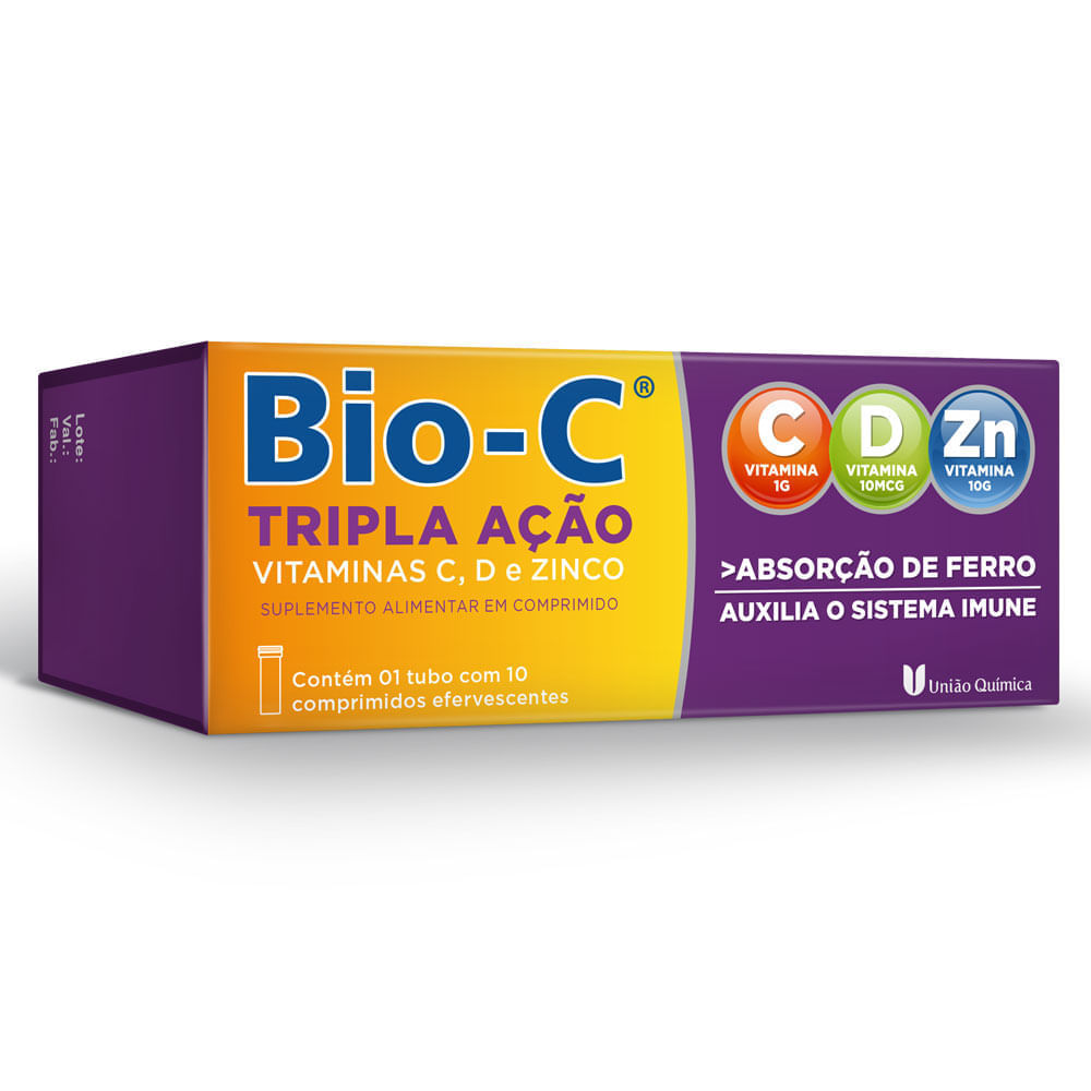 Suplemento Alimentar Bio-C Tripla Ação Sabor Laranja 10 Comprimidos Efervescentes