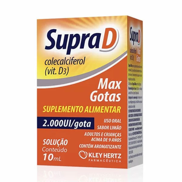 Supra D Max 2000UI de Vitamina D Gotas Sabor Limão 10mL