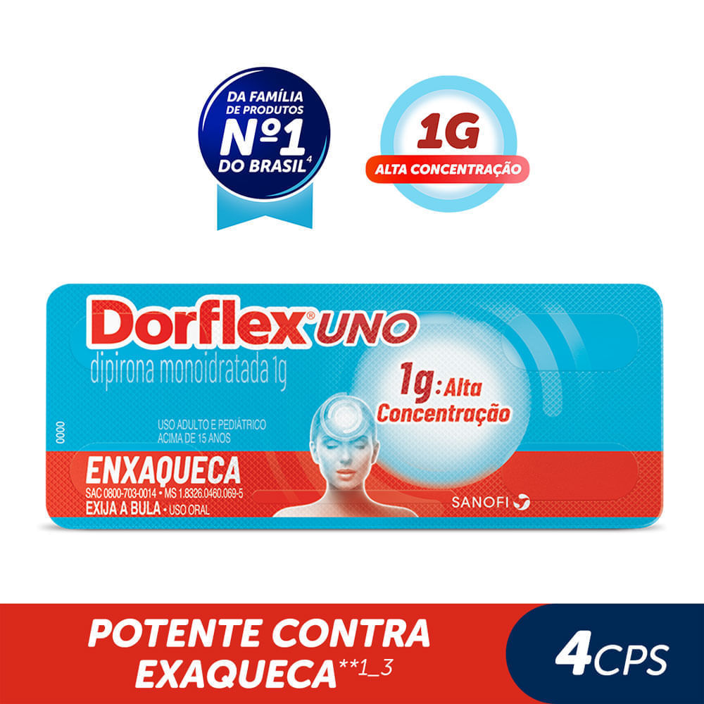Analgésico e Antitérmico Dorflex Uno 1g 4 Comprimidos