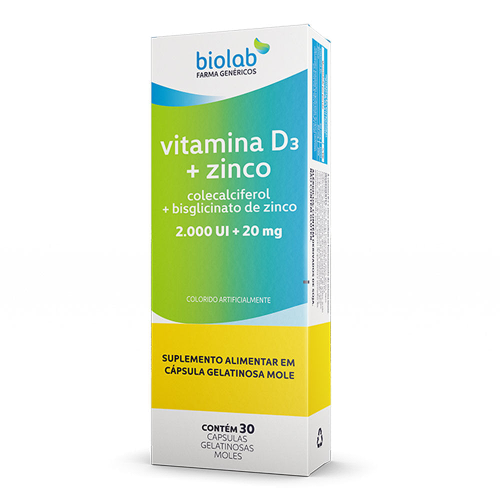 Vitamina D3+Zinco 2.000Ui/20Mg com 30 comprimidos Biolab
