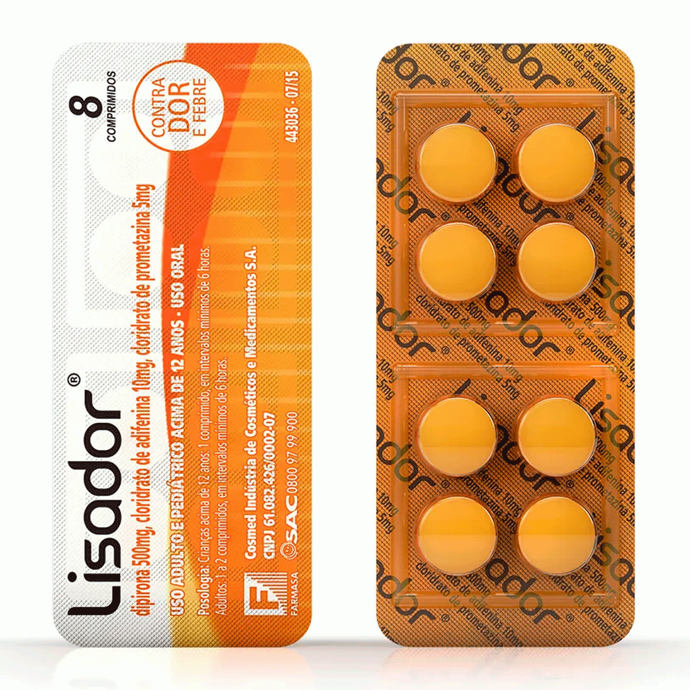 Lisador 10mg + 500mg + 5mg Comprimido Simples - Blíster com 8 Comprimidos