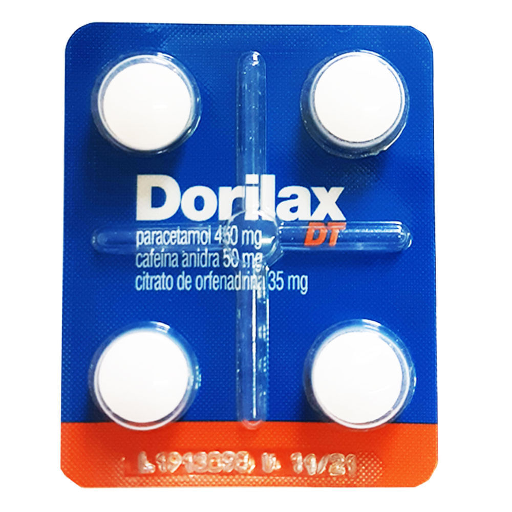 Dorilax DT Paracetamol 450mg + Cafeína Anidra 50mg + Citrato de Orfenadrina 35mg 4 comprimidos