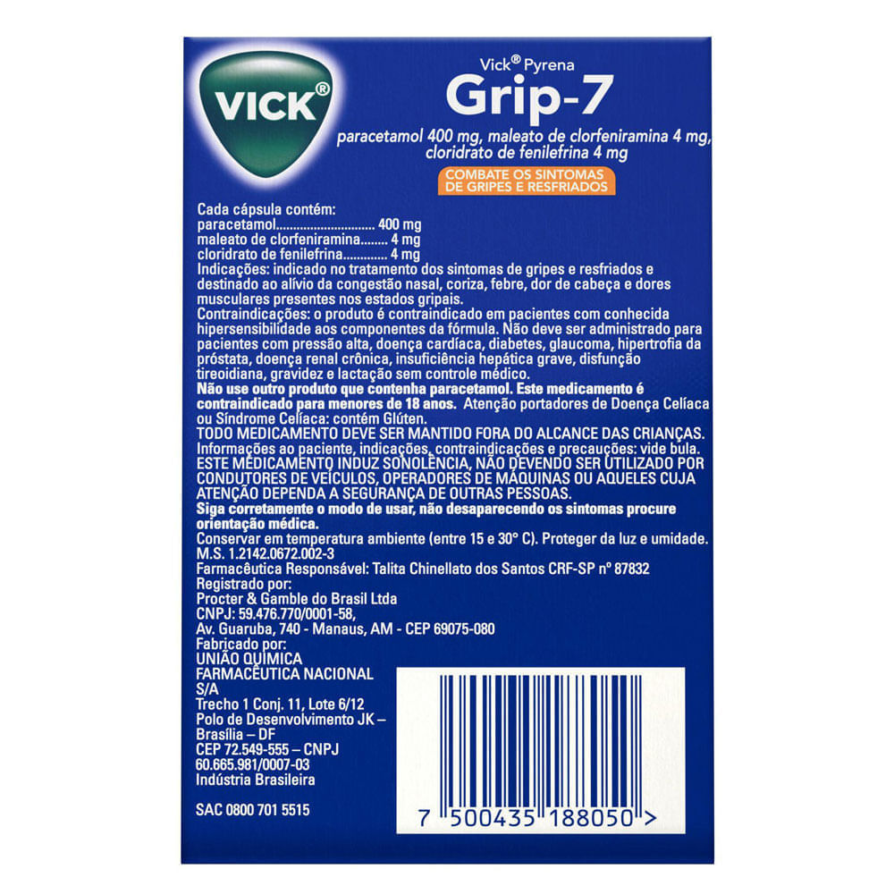 Encontraproduto.com.br - VICK PYRENA GRIP-7 COM 10 COMPRIMIDOS