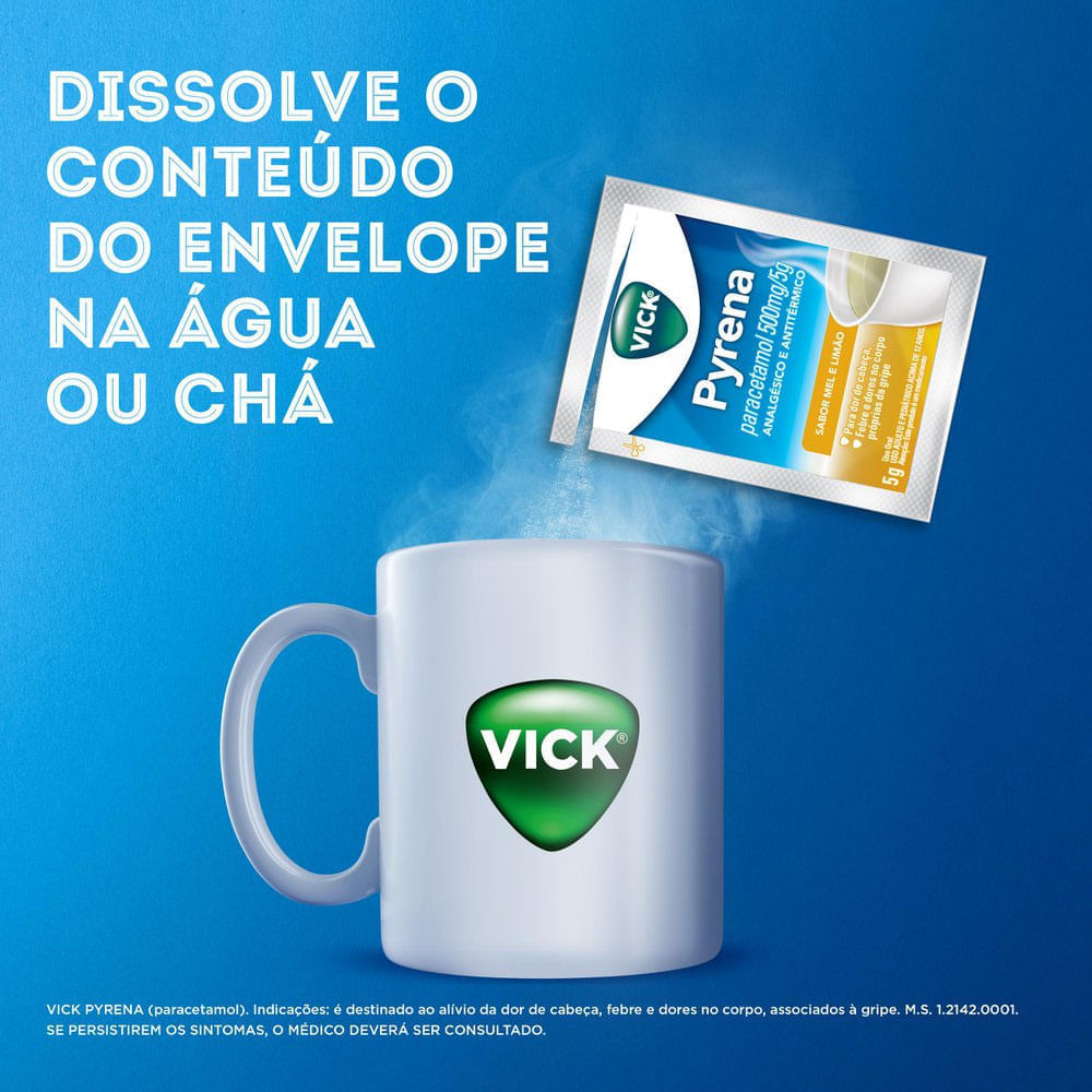 Encontraproduto.com.br - Vick Pyrena Mel e Limão Chá 5 Envelopes 5g