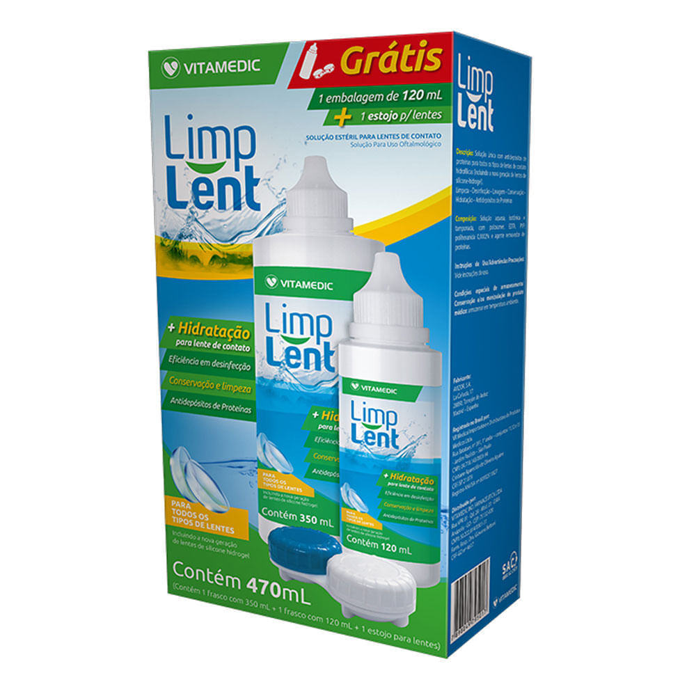 Kit Limp Lent Solução Estéril Para Lente De Contato 470ml + Estojo Para Lentes