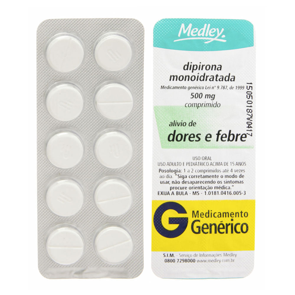 Dipirona Sódica 500mg 10 Comprimidos Medley Genérico