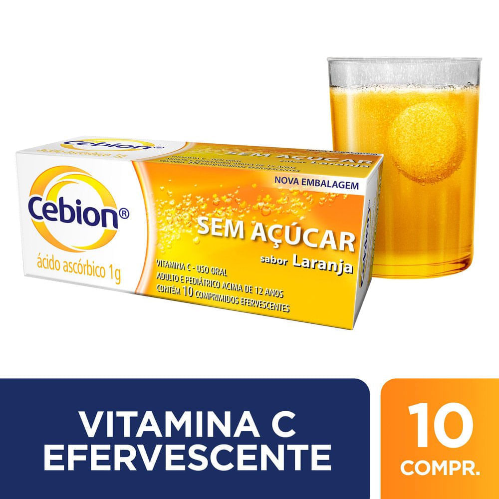 Cebion Efervescente Sabor Laranja 1g c/10 Cpr Sem Açúcar