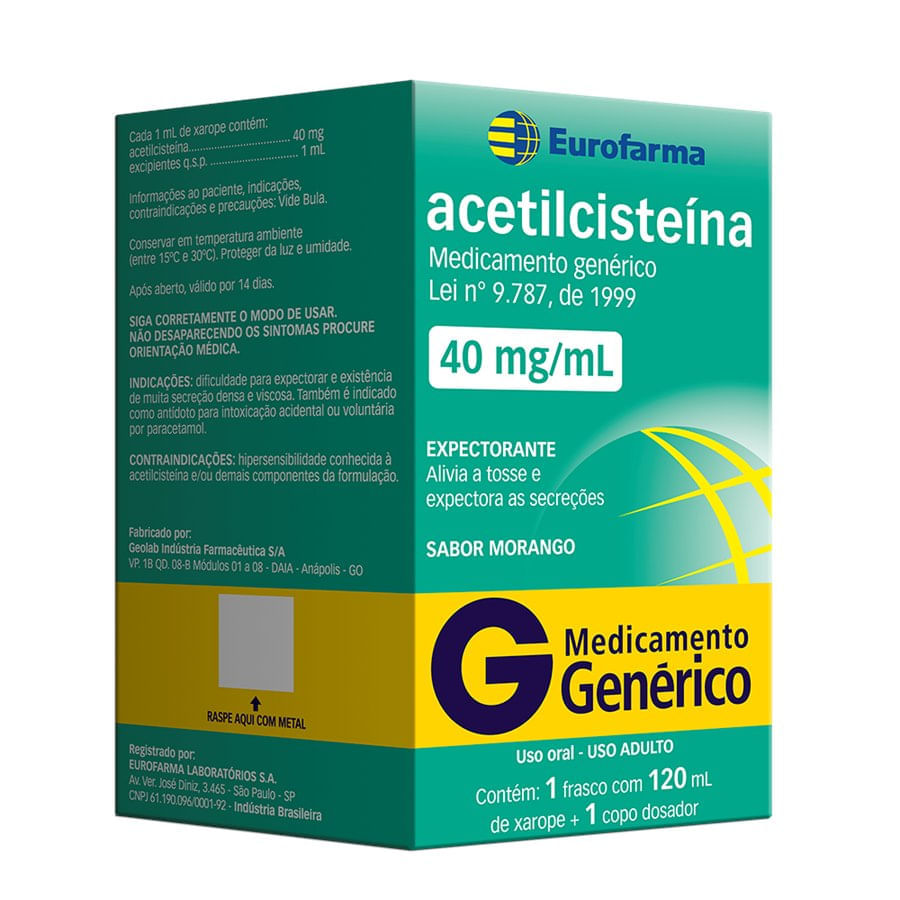 ACETILCISTEINA 40MG XAROPE 120ML EUROFARMA