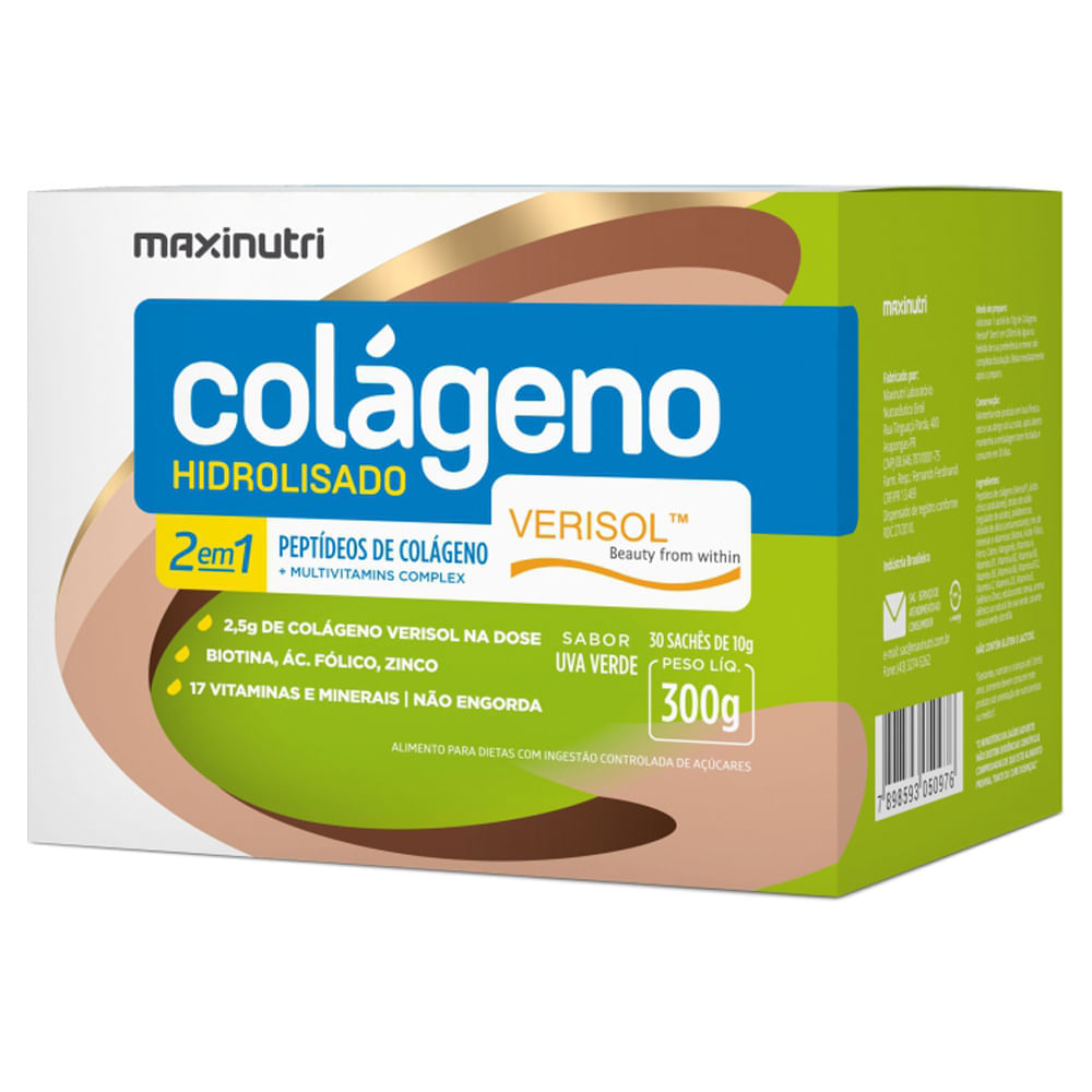 Colágeno Hidrolisado Verisol 2 em 1 Uva Verde Maxinutri c/30