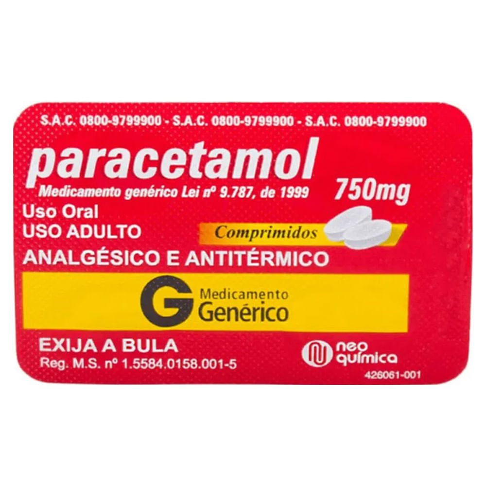 Paracetamol Genérico Neo Química 750mg | Com 4 Comprimidos