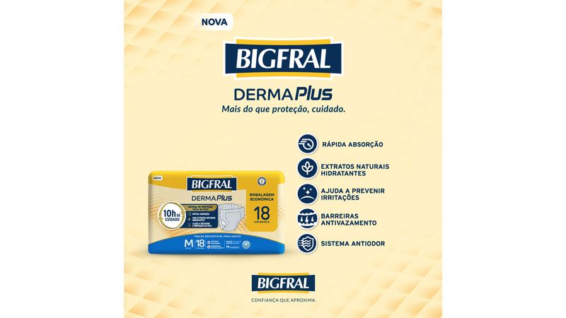 Fralda Geriátrica Bigfral Derma Plus M 18 unidades em Oferta