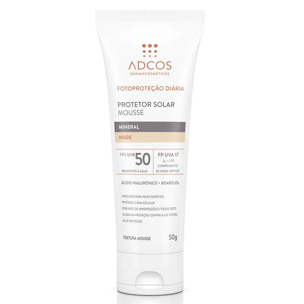 Protetor Solar Adcos Mousse Mineral Tonaliz Nude FPS50 50g - Farmadelivery