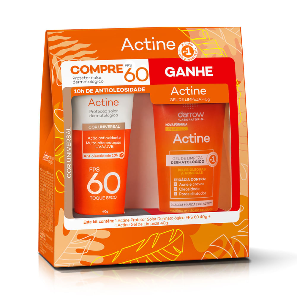 Encontraproduto.com.br - Kit Gel de Limpeza Darrow Actine Pele Oleosa e Acneica 400g + Protetor Solar Facial Darrow Actine Cor Universal FPS60 20g