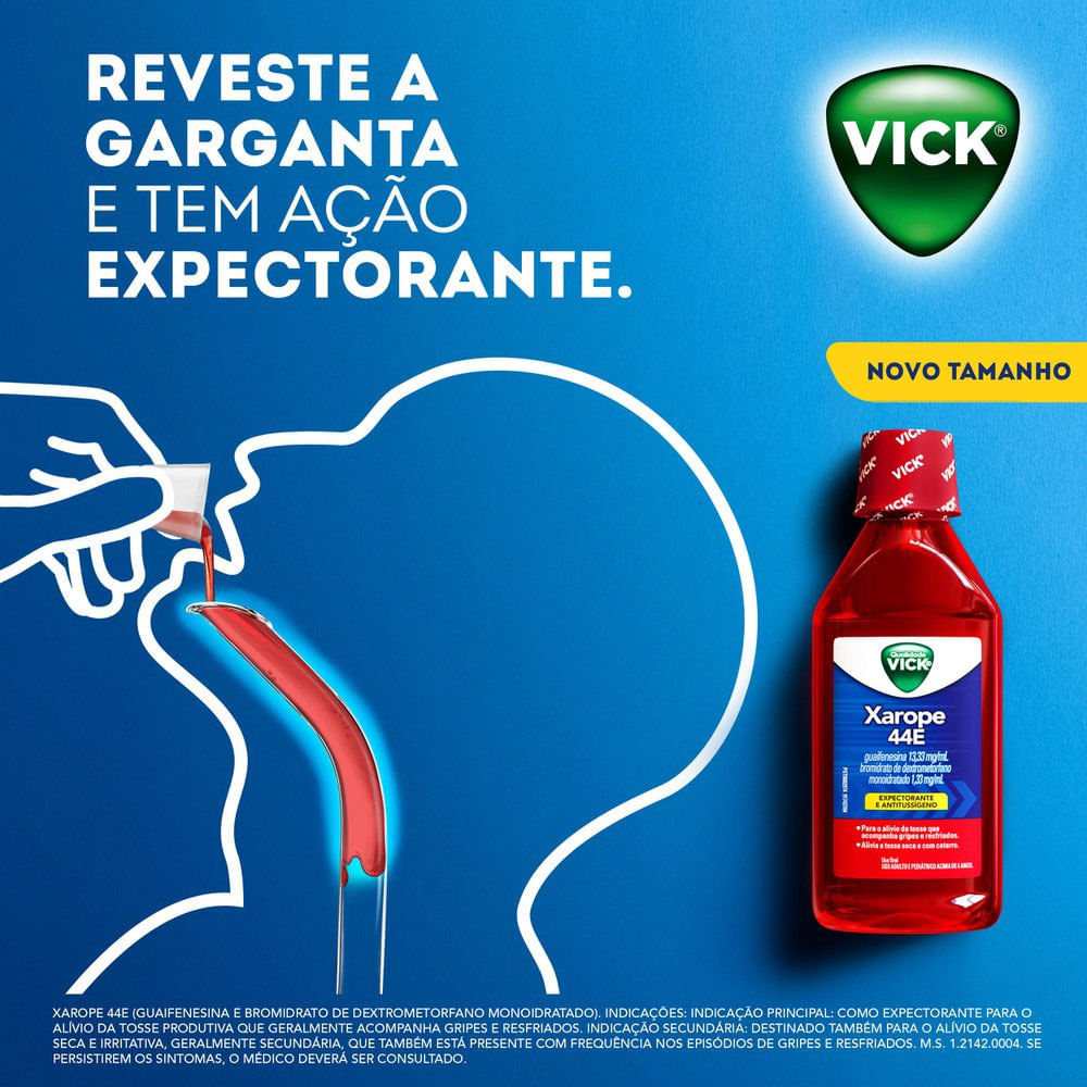 Vick on X: Xarope 44E de Vick tem efeito expectorante para você sentir o  alívio imediato contra a tosse.  / X