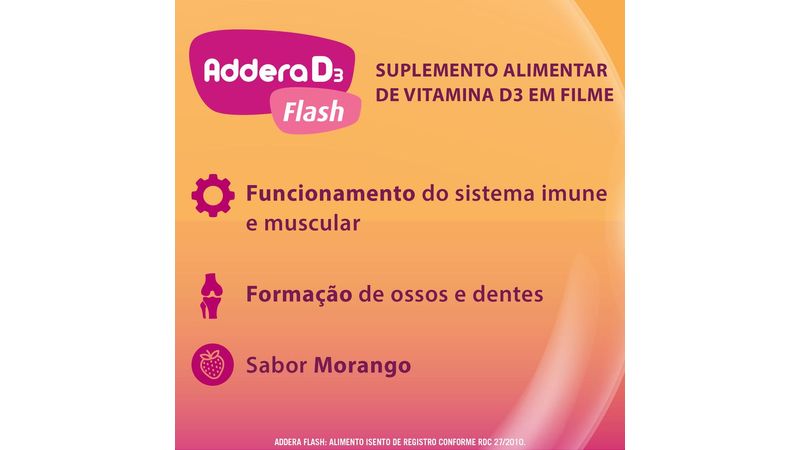Vitamina D Addera D3 Flash 800UI Morango 30 Sachês - Drogarias Pacheco