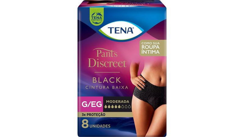 Roupa Íntima Tena Pants Discreet Preta Tamanho G/EG 8 Unidades - Drogaria  Sao Paulo