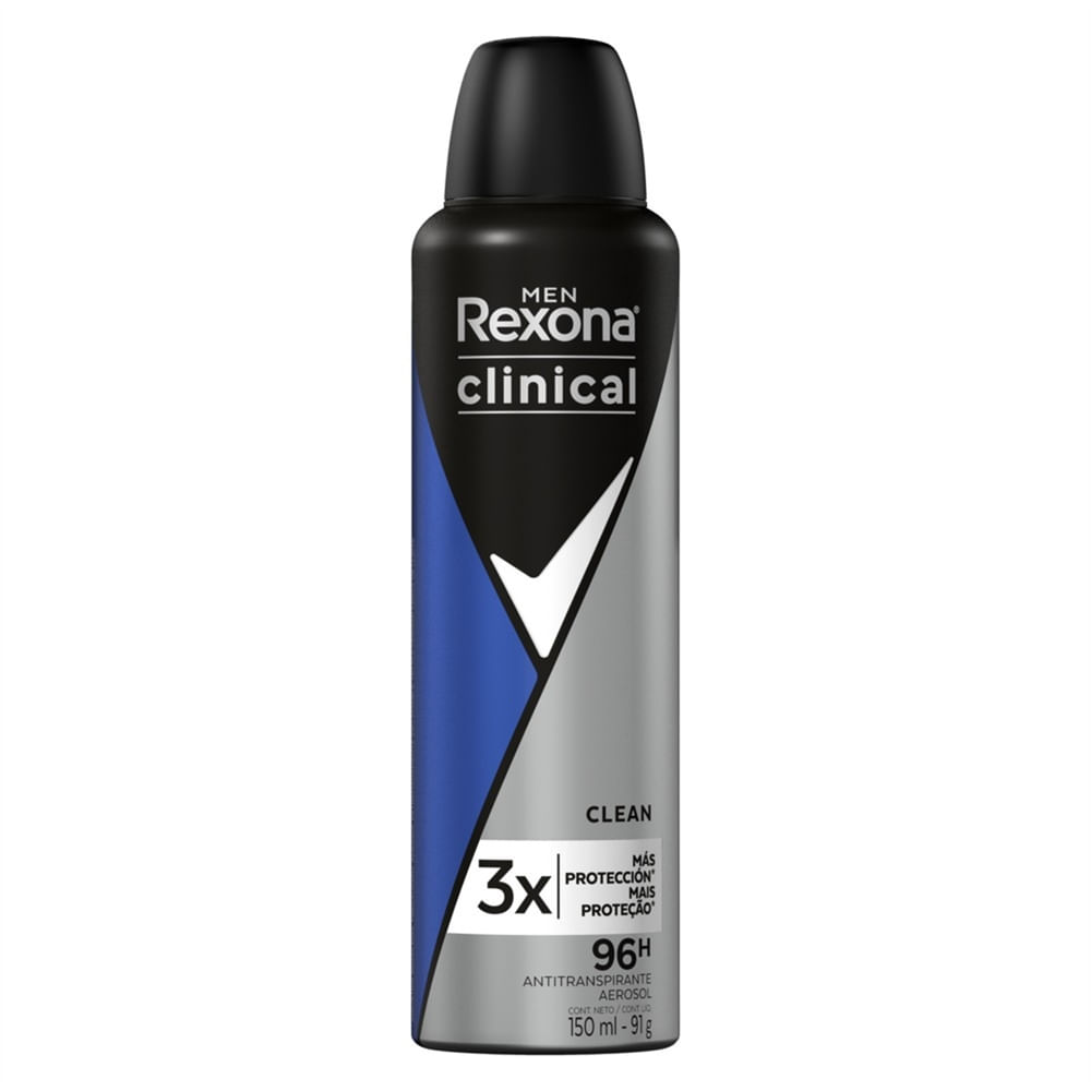 DESODORANTE REXONA CLINICAL MEN CLEAN 150ML - Desodorante Antitranspirante aerosol  Rexona Clinical Men clean 150ml - UNILEVER