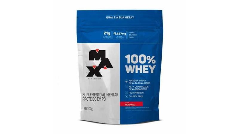 100% Whey Max Titanium Sabor Morango Com 900g