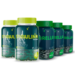 Kit Spirulina - 60 dias - 120 cápsulas + Clorella 60 dias - 180 cápsulas + E-book
