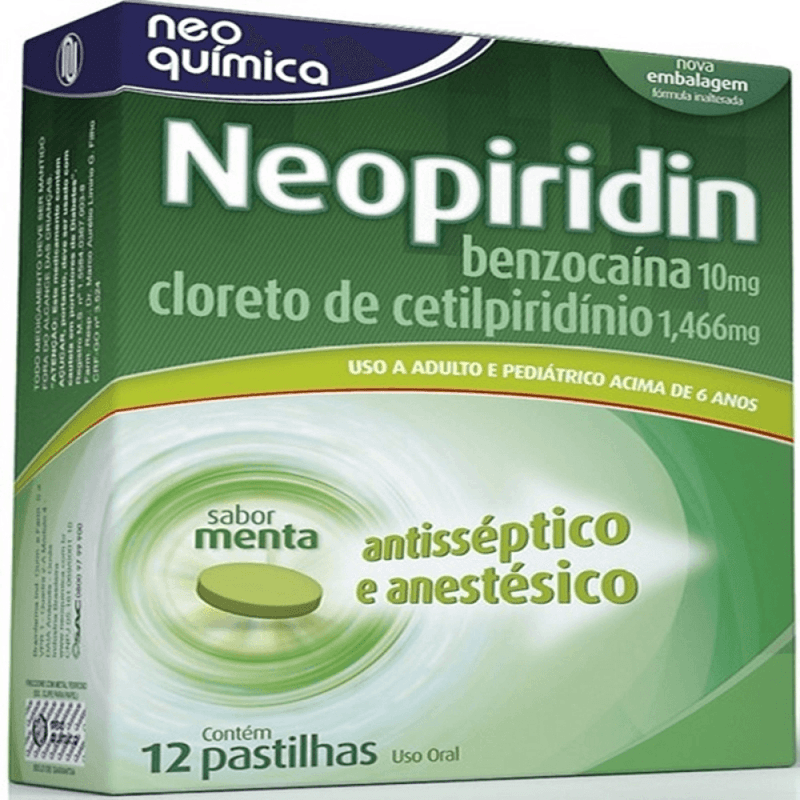 Neopiridin 10mg + 1,466mg 12 pastilhas duras Sabor Menta - Farmadelivery